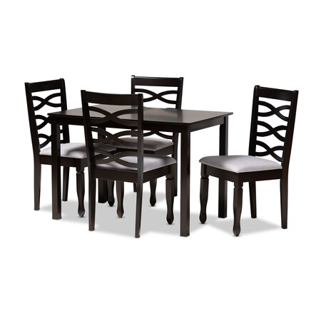 Baxton Studio Lanier Gray Upholstered Espresso Finished Wood 5-Piece Dining Set 153-9406-8026
